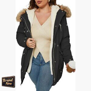 Plus Size 3-in-1 Fleece Lined Parka Winter Coat Warm Hooded Outerwear